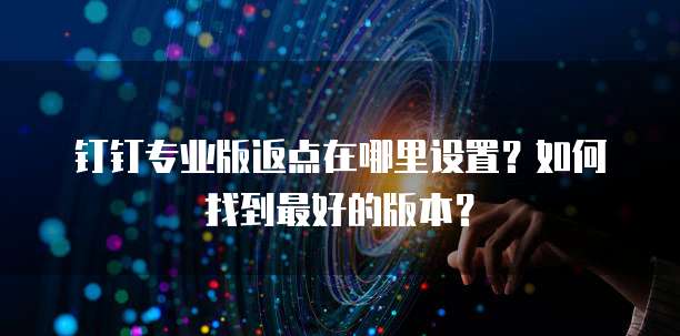 钉钉专业版返点在哪里设置?如何找到最好的版本?