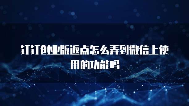 钉钉创业版返点怎么弄到微信上使用的功能吗