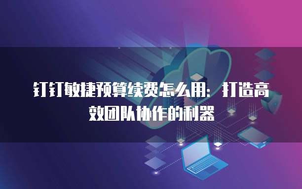 钉钉敏捷预算续费怎么用:打造高效团队协作的利器