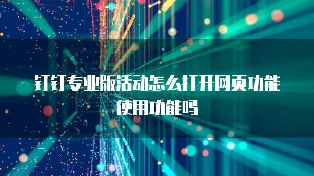 钉钉专业版活动怎么打开网页功能使用功能吗
