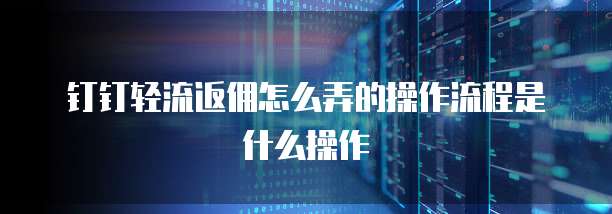 钉钉轻流返佣怎么弄的操作流程是什么操作