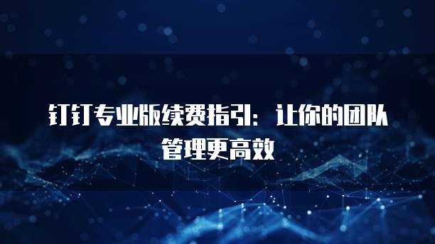 钉钉专业版续费指引:让你的团队管理更高效