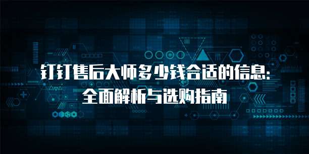 钉钉售后大师多少钱合适的信息:全面解析与选购指南