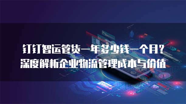 钉钉智运管货一年多少钱一个月?深度解析企业物流管理成本与价值
