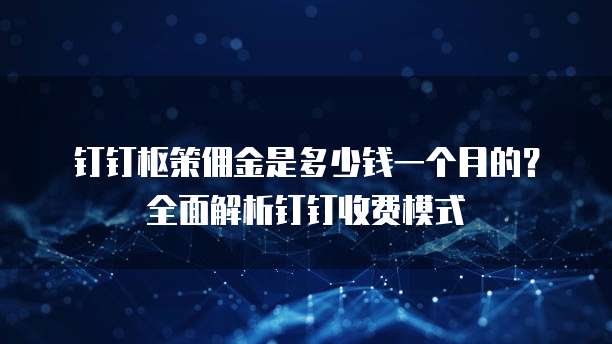 钉钉枢策佣金是多少钱一个月的？全面解析钉钉收费模式