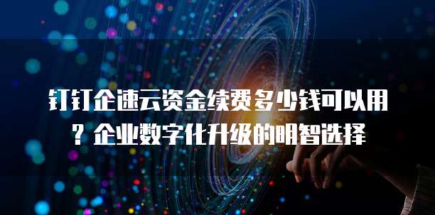 钉钉企速云资金续费多少钱可以用？企业数字化升级的明智选择